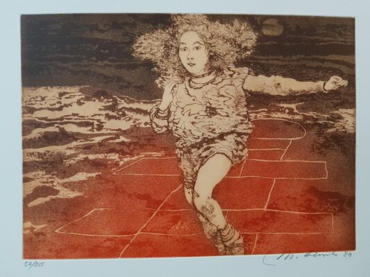 Manuel Alcorlo Barrero (Madrid 1935-) Niña jugando. Serie Los Juegos Populares